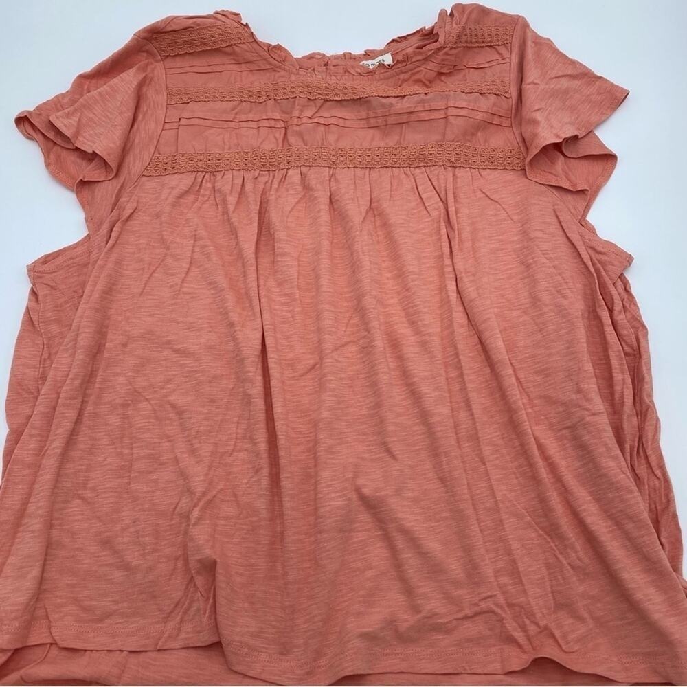 Ella‎ Moss Top Dusty Rose Orange Crocheted Romantic Feminine Ruffle Sleeve XXL